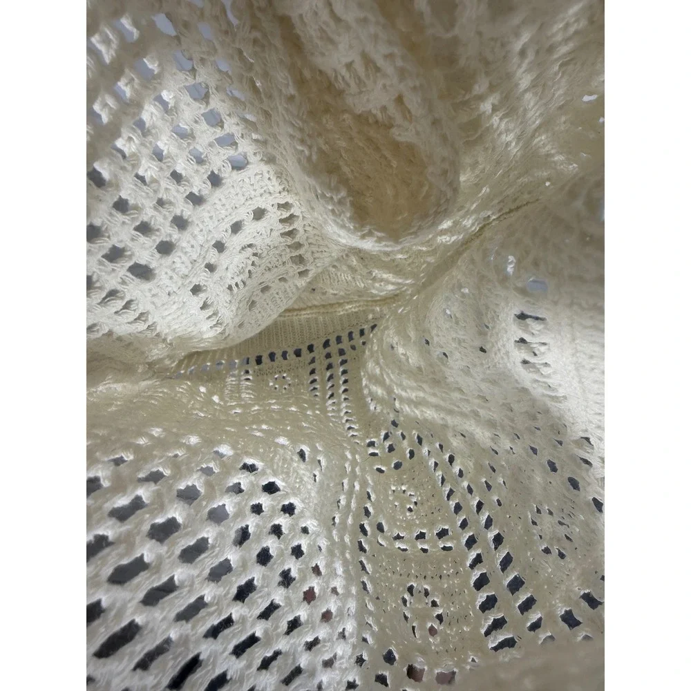 Crochet‎ Mesh Tote Bag Women OS Ivory Open Knit Boho Shoulder Market Beach Bag
